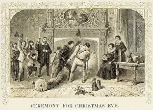 Jacobean: Hauling Yule Log 17th century