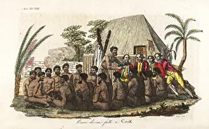 Ferrario: Hawaiian natives offer a sacrificial pig to