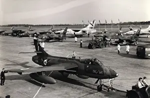 Towed: Hawker Hunter F6 XJ714 is towed past a line-up of aircraft