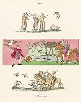 Hawking: Hawking scenes, 9th and 14th century