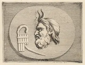 Syrinx: Head of the Greek god of the wild, Pan, with the