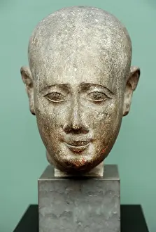 Close Up: Head from a male statue. 3rd century BC. Egypt