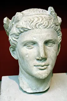Devout: Head from a statue of a devout man with laurel wreath. 270-2