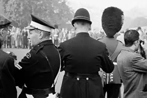 Bearskin: Headgear on display in the Mall, London
