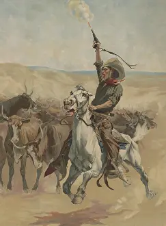 Lcgr2001: HEADING A STAMPEDE, 1888, chromolithograph