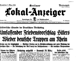 Berliner: Headline on the occupation of the Rhineland, 1936