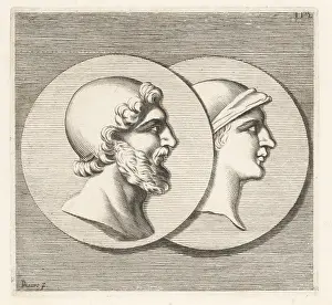 Etienne Picart: Heads of two soldiers in ancient helmets