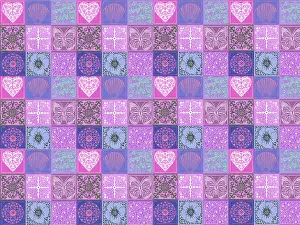 Tess Hines Designs: Hearts, shells, and flowers linocut repeating pattern