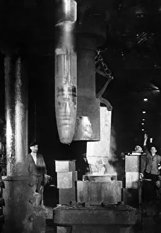 Heated: Heated blocks are pressed into shape, 1940