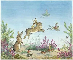 Clump: Over the Heather - pixies riding rabbit