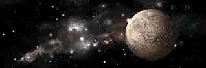 Starfield: A heavily cratered moon alone in deep space