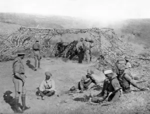 Netting: Heavy artillery in action in the desert, WW1