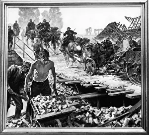 Censorship: Heavy artillery walking over a temporary bridge by Rudolf