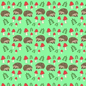Toadstool: Hedgehogs and toadstools repeating pattern