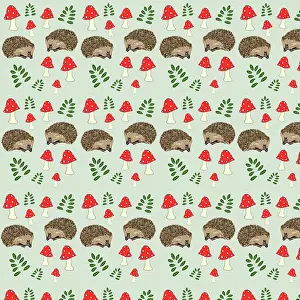 Toadstool: Hedgehogs and toadstools repeating pattern