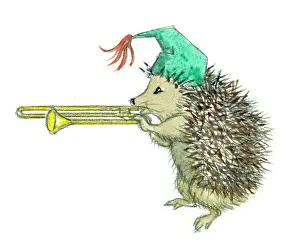 Hedghog blowing a trombone