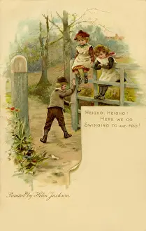 Heigh: Heigho! -- children swinging on a gate
