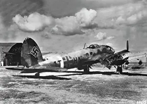 Crashed: Heinkel He 111 fighter plane on the eastern front, ca. 1941