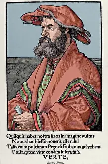Durer: Helius Eobanus Hessus (1488-1540). Portrait. Colored engravi