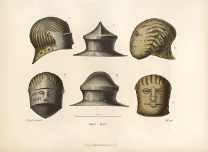 Iilustration: Three helmets from the late 15th century