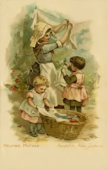 Helping Mother hang up the washing