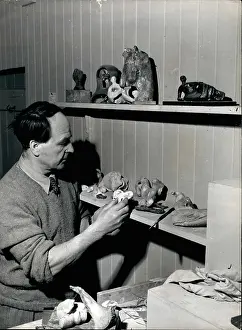 Hadham: Henry Moore, sculptor, in his studio, Perry Green
