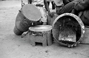 Mbira: Hera mbira and two drums at Mt Darwin. The small drum
