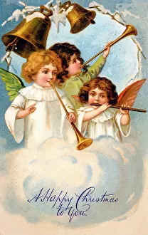 Trumpets: Herald angels on a Christmas card