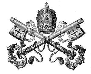Emblems: heraldry, emblems, Vatican, tiara and key as