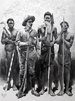 Spears: Herbert Ward with some of his native guides during