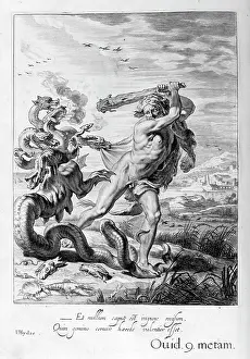 Muses: Hercules slays the Hydra. Engraving from Tableaux