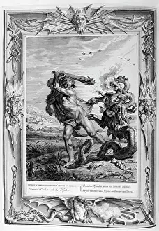 Muses: Hercules slays the Hydra. Engraving from Tableaux