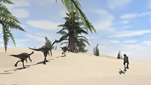 Tempskya: Herd of Gigantoraptors on desert terrain