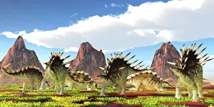 Spiked: A herd of Kentrosaurus dinosaurs feed and rest
