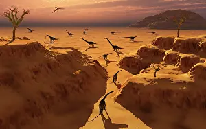 Plateau: A herd of Omeisaurus dinosaurs migrate to greener pastures