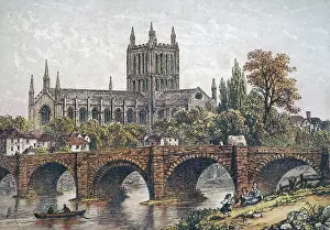 Viewed: Hereford Cathedral viewed from the banks of the River Wye