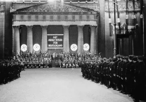 Adorned: Hermann Goering, speaking on the referendum in Munich, 1934