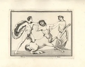 Centaurs: A hero (Theseus) about to stab the centaur Euritus