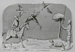 Lacroix: Heron hunting. Engraving after a miniature from