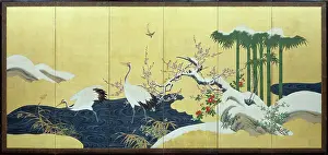 Fold: Herons in a River ' Winter scene