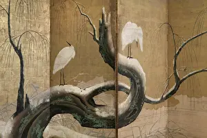 Guimet: Herons on a snowy willow tree
