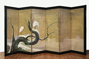 Guimet: Herons on a snowy willow tree