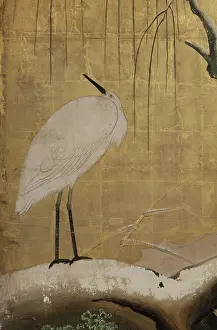 Guimet: Herons on a snowy willow tree