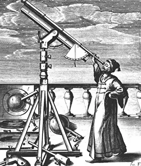 Observed: Hevelius observing through refracting telescope