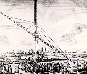 Gdansk: Hevelius's 150-ft (16.240m) telescope being erected