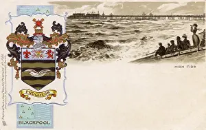 Breezy: Hide Tide on Blackpool Beach with Pier and Coat of Arms