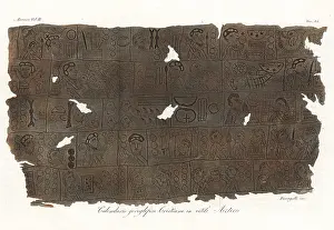 Ferrario: Hieroglyphic Christian calendar on an Aztec stele