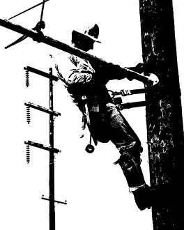 Lineman: High Contrast Posterized Silhouette of Electric Lineman on