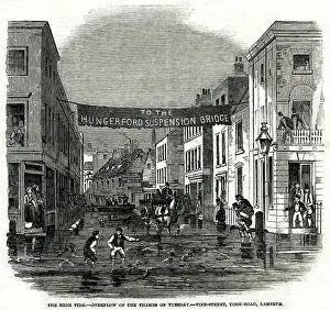 Overflow: High tide of the Thames in Lambeth 1850