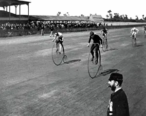 Stereograph: High Wheeler Bicycle Race, 1890s